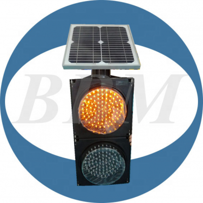 Solar panel double flashing amber traffic warning lights 300mm